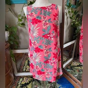 Vtg White Stag Linen Blend Dress Sz S Floral Pockets Beachy Vacation Resort